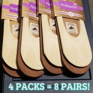 NWT Peds 4-Packs/8 Pairs Bisque/Brown PEDIQUETTE CUSHIONED Sock Liners!